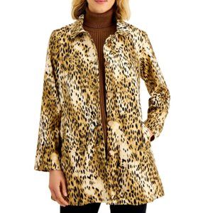 JM Collection Women's Cheetah-Print Jacket Soft Biscuit Gold Buttons Pockets  S